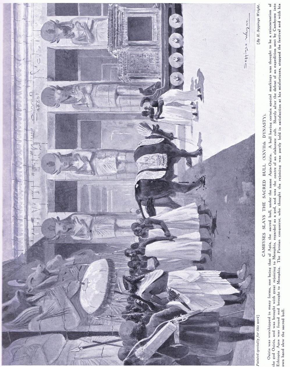 Cambyses dræber den hellige tyr (XXVII. dynasti), ca. 1920 af Henry Charles Seppings Wright