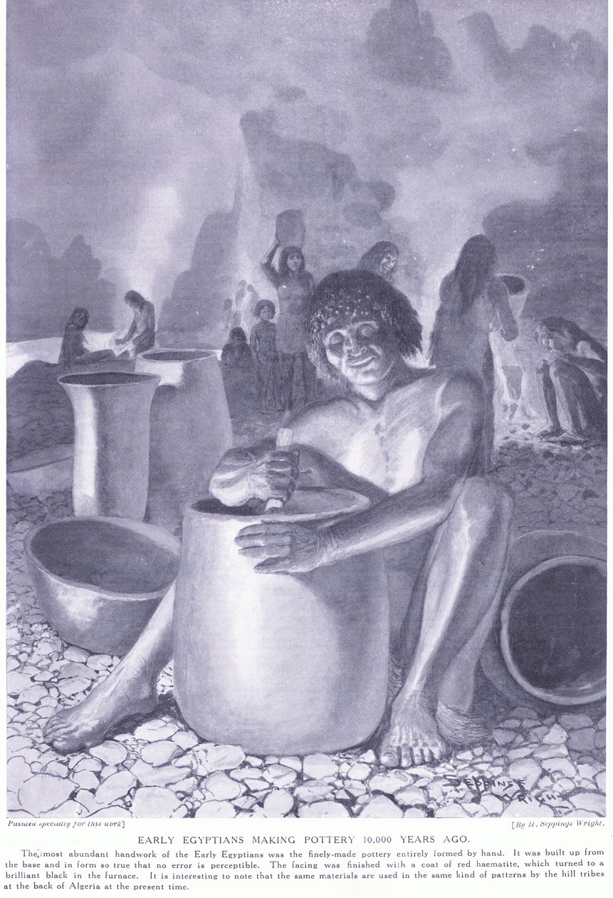 Tidlig egyptisk fremstilling af keramik for 10.000 år siden, ca. 1920 af Henry Charles Seppings Wright