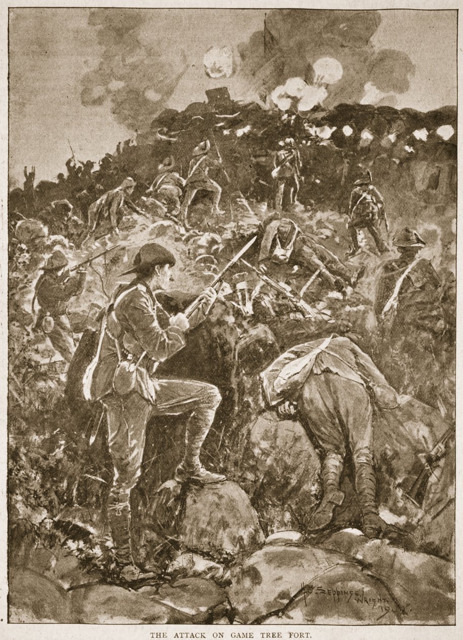 Angrebet på spiltræfortet, illustration fra 
