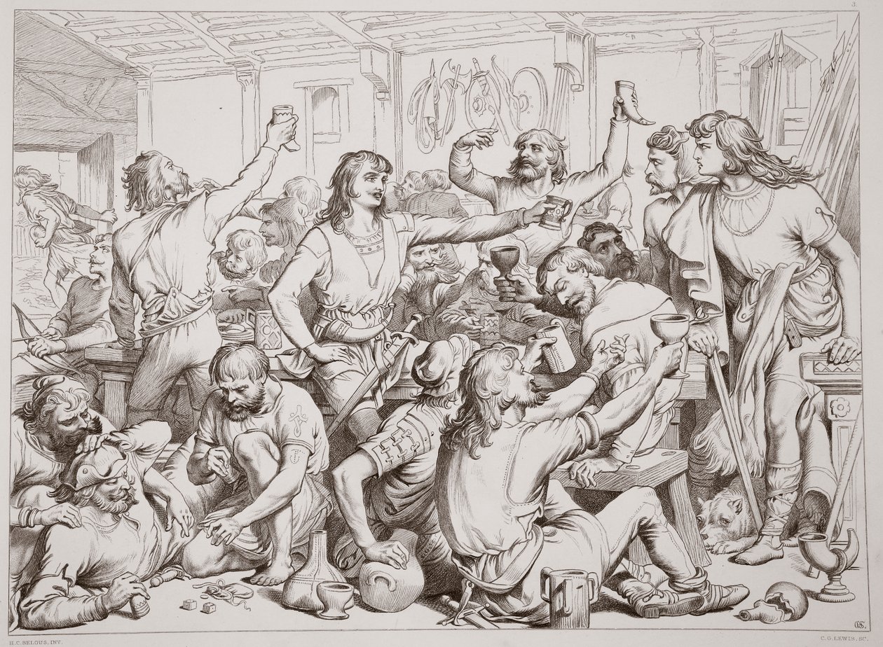 Hereward ser Martin Lightfoot tage af sted med brevet, illustration fra Hereward den Store af Charles Kingsley, udgivet af Charles Kingsley. 1870, graveret af C.G. Lewis (stålpladestik) af Henry Courtney Selous