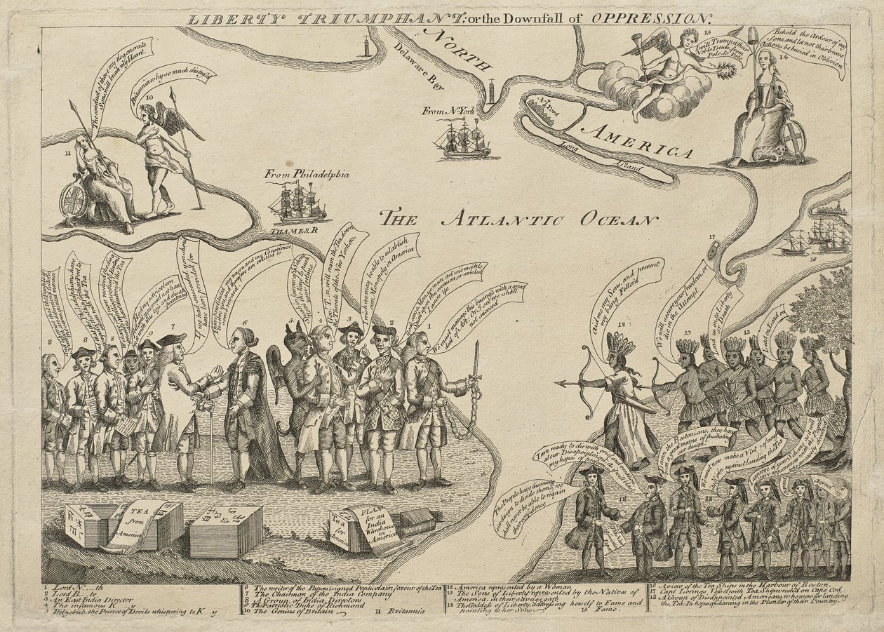 Liberty Triumphant (eller Undertrykkelsens undergang), ca. 27. december 1779 - før april 1774 (gravering (ufarvet) og ætsning på lagt papir) af Henry Dawkins