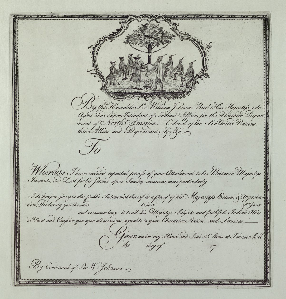 Sir William Johnsons indiske vidnesbyrd, ca. 1770 (se også 192085) af Henry Dawkins