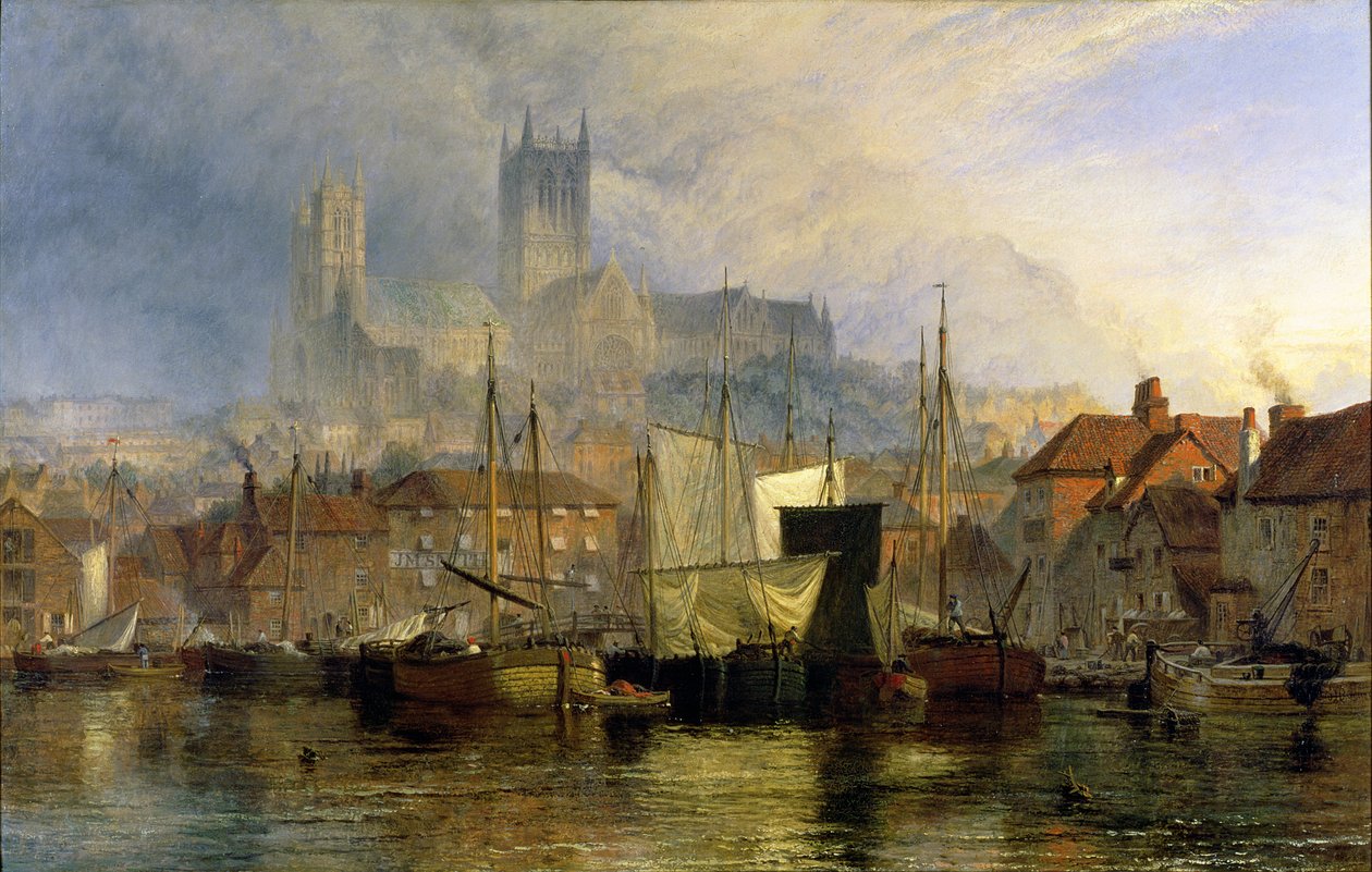 Lincoln Cathedral fra Brayford Pool af Henry Dawson