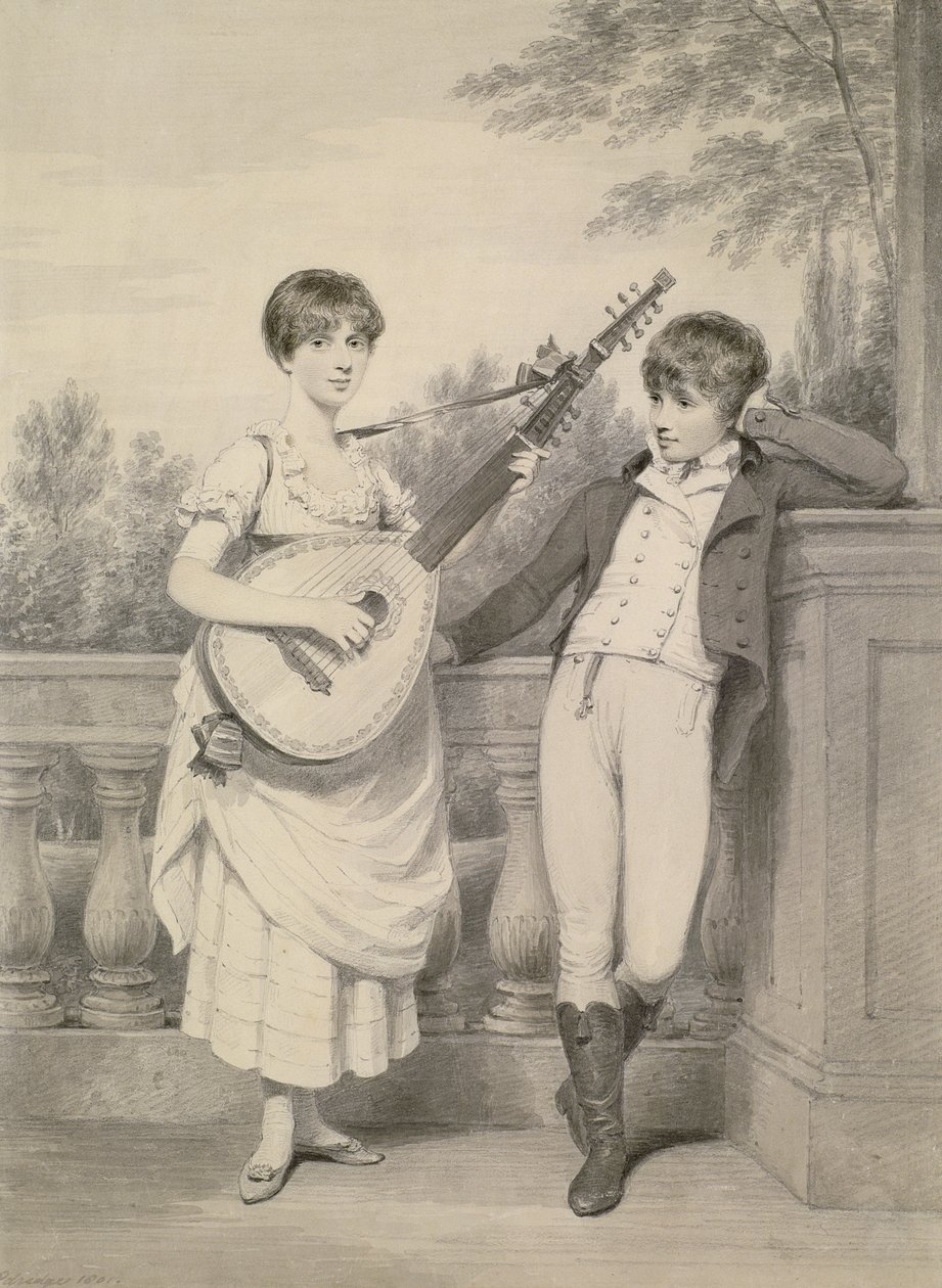 John og Charlotte, 1801 (grå vask over sort bly på papir) af Henry Edridge