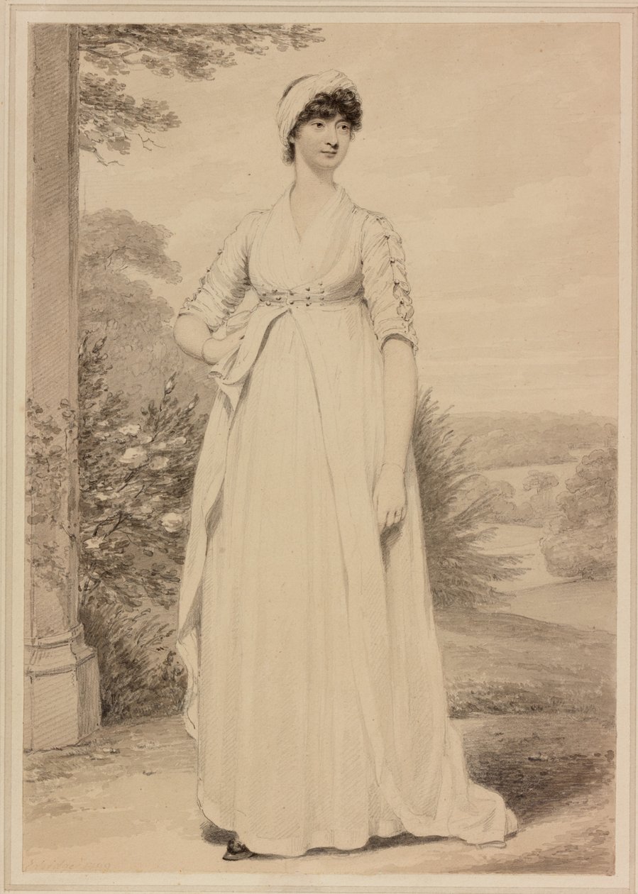 Portræt af en dame, 1799 (blæk og blyant på vævet papir) af Henry Edridge