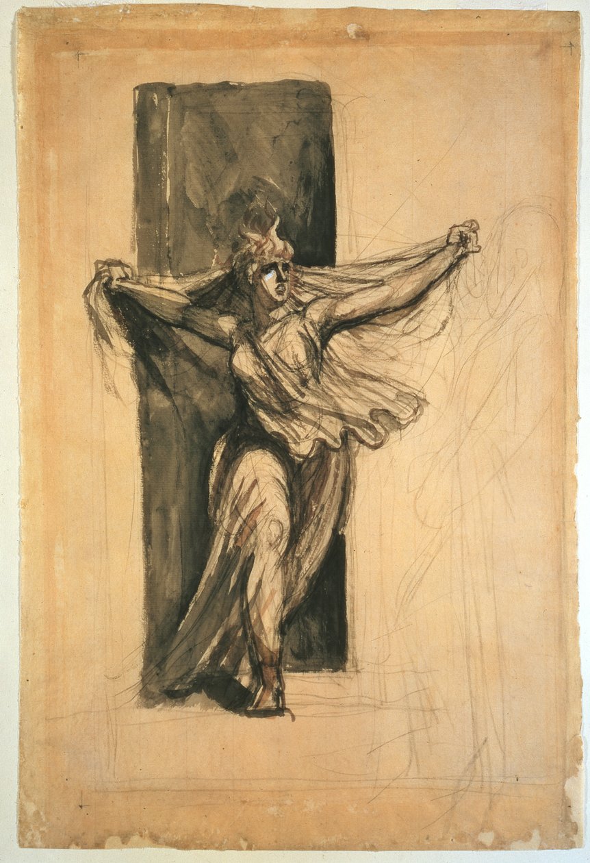 Cassandra Raving, 1700-tallet (blyant, kridt og vask på papir) af Johann Heinrich Füssli