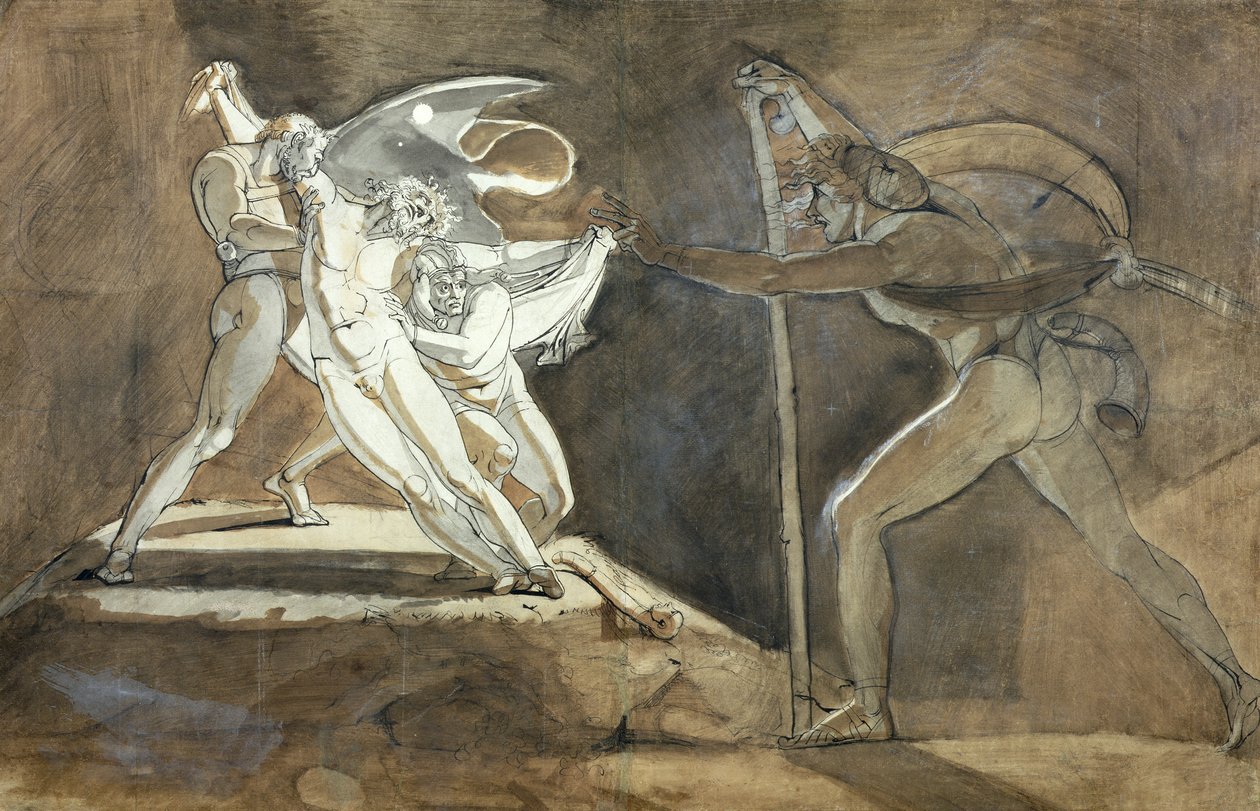 Edgar, Feigning Madness Approaches King Lear (recto) 1772 (pen, blæk og sepia vask over spor af blyant på papir) af Johann Heinrich Füssli