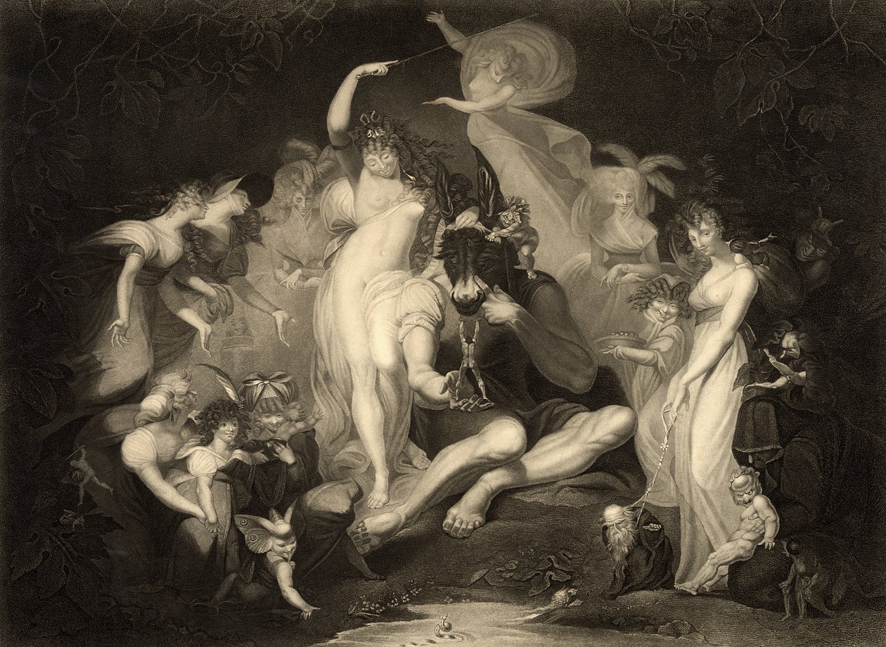 Scene fra akt IV, Scene I af A Midsummer Nights Dream af William Shakespeare (1564-1616) indgraveret af J.P. Simon for Boydell Shakespeare Company af Johann Heinrich Füssli