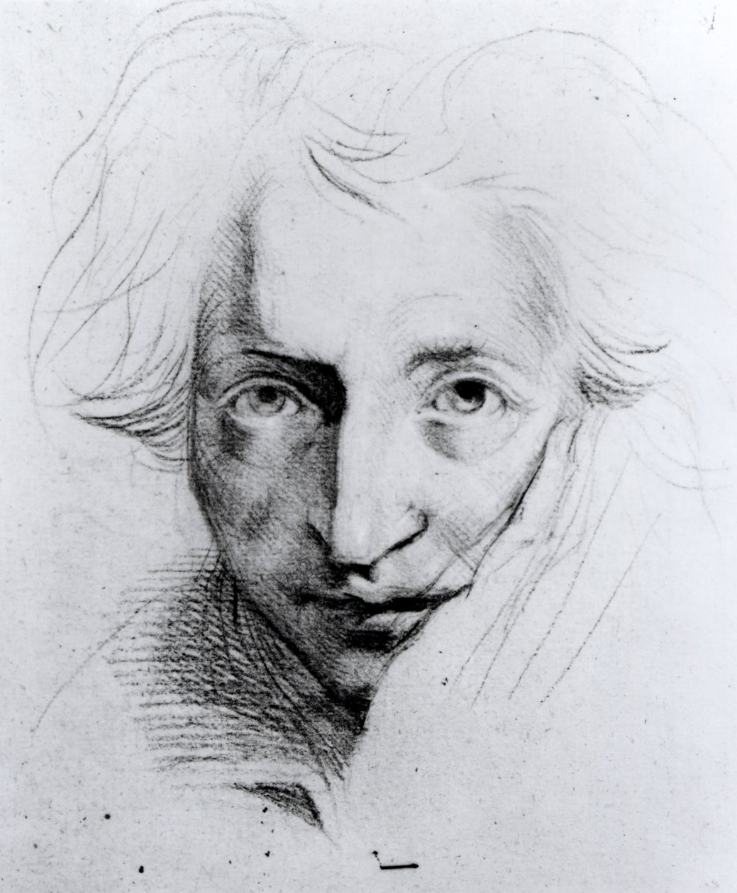 Selvportræt (sort kridt på papir) af Johann Heinrich Füssli