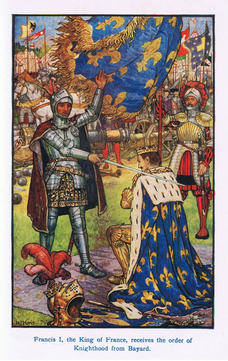 Frans I, kongen af Frankrig modtog ridderordenen fra Bayard af Henry Justice Ford