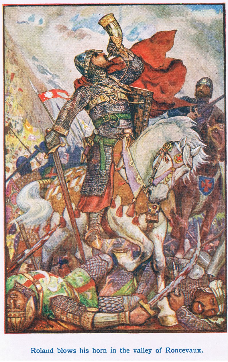 Roland blæser i sit horn i Roncevaux-dalen af Henry Justice Ford