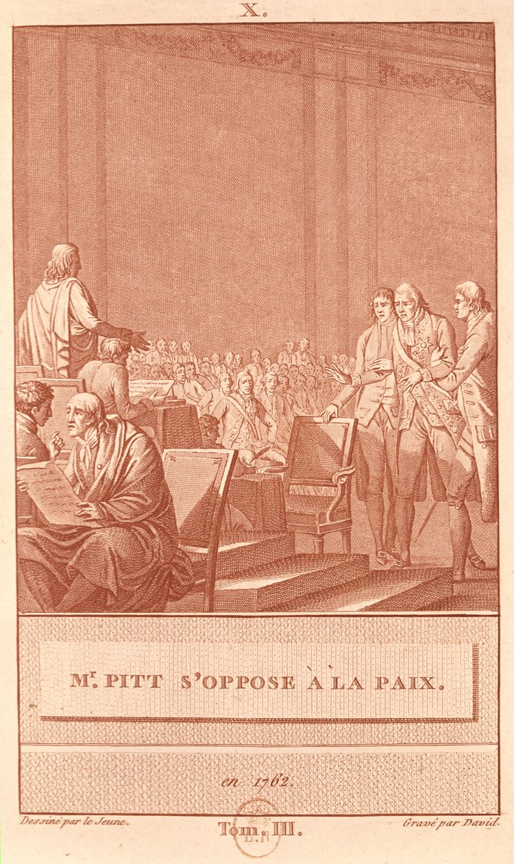 William Pitt den ældre (1708-78) Opposing the Peace of 1762, indgraveret af David af Henry Le Jeune