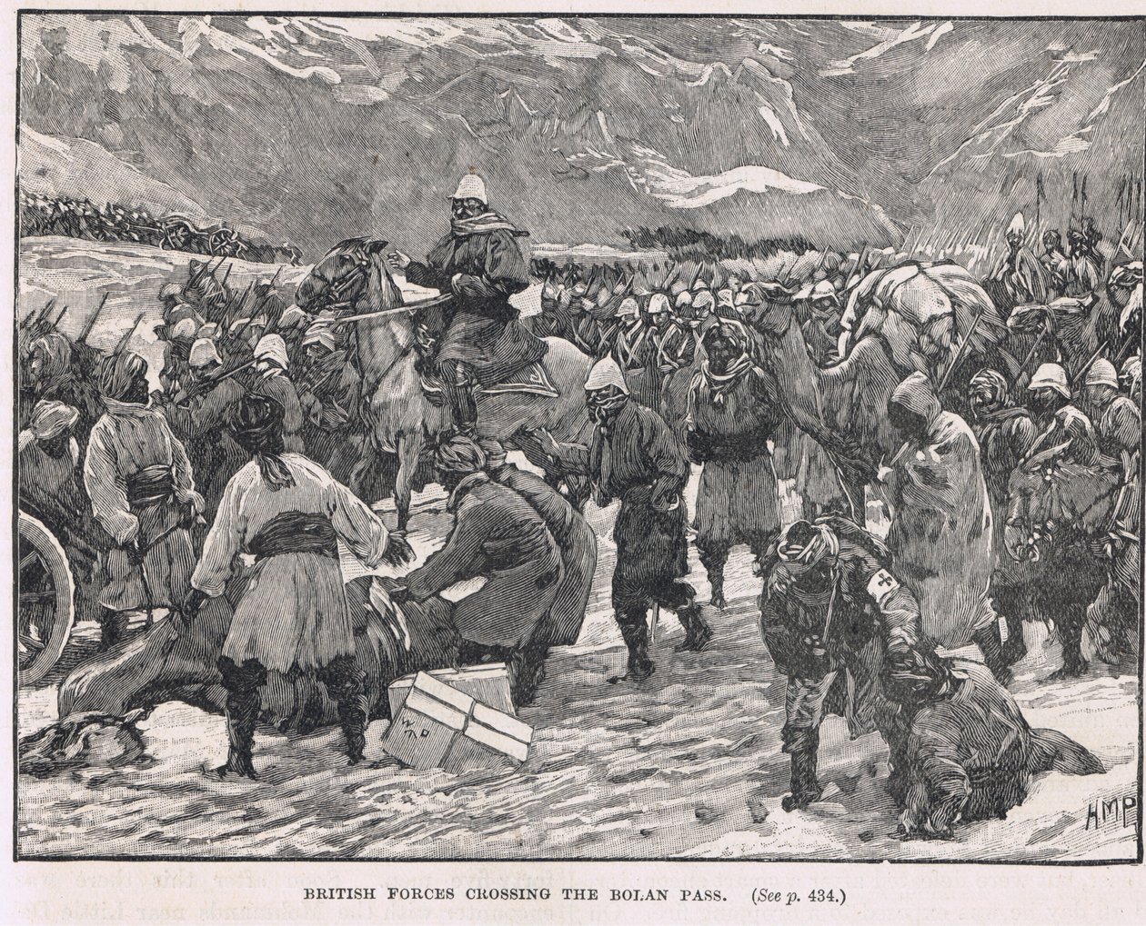 Britiske styrker krydser Bolan-passet, illustration fra Cassell