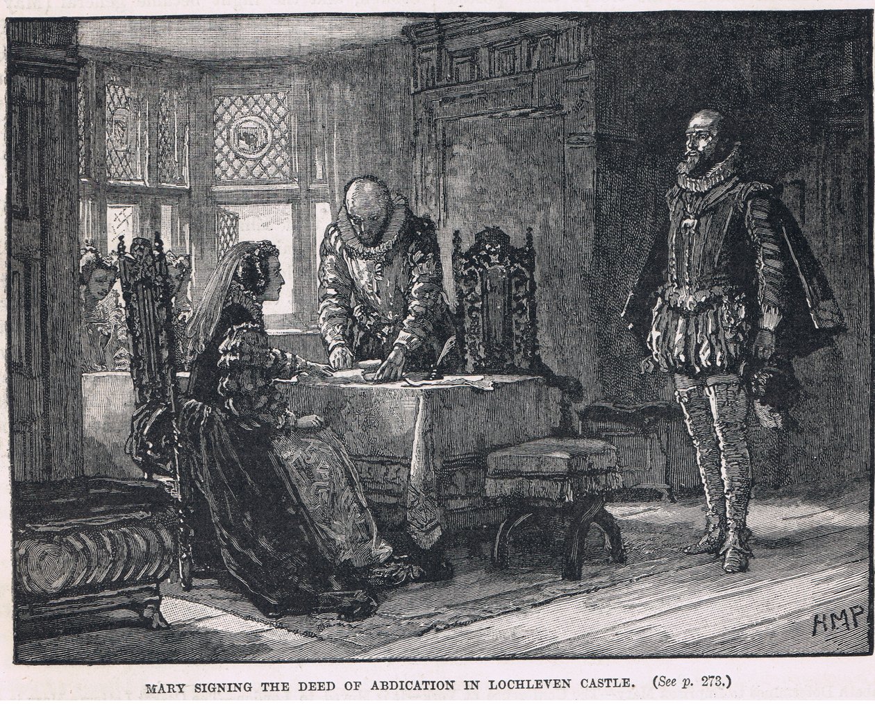 Maria underskriver abdikationsbrevet i Lochleven Slot 1568 af Henry Marriott Paget