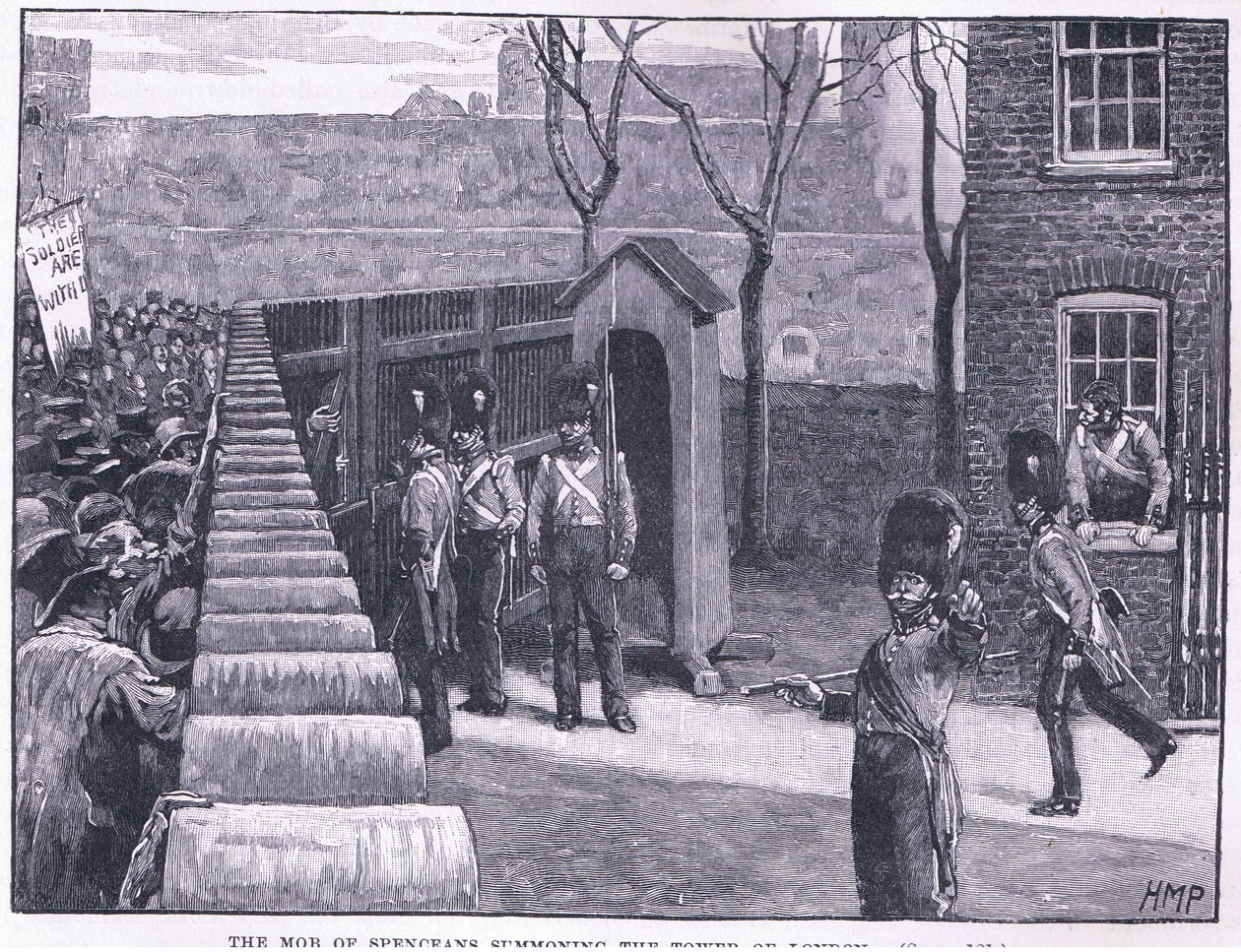 Pøbelen af spenceanere, der tilkaldte Tower of London AD 1816 af Henry Marriott Paget
