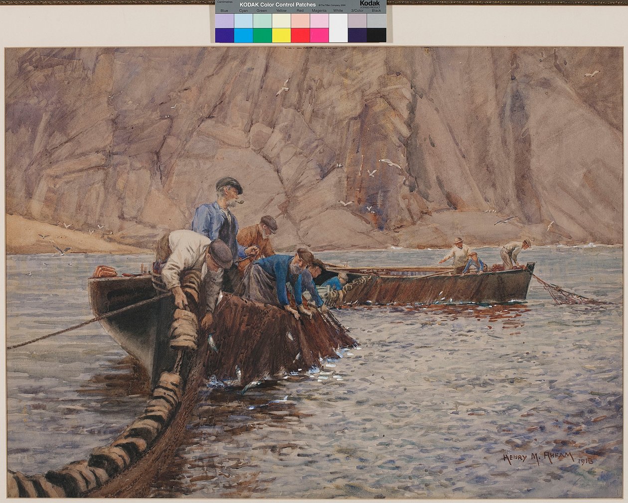 Notfiskeri, 1913 (wc på papir) af Henry Meynell Rheam
