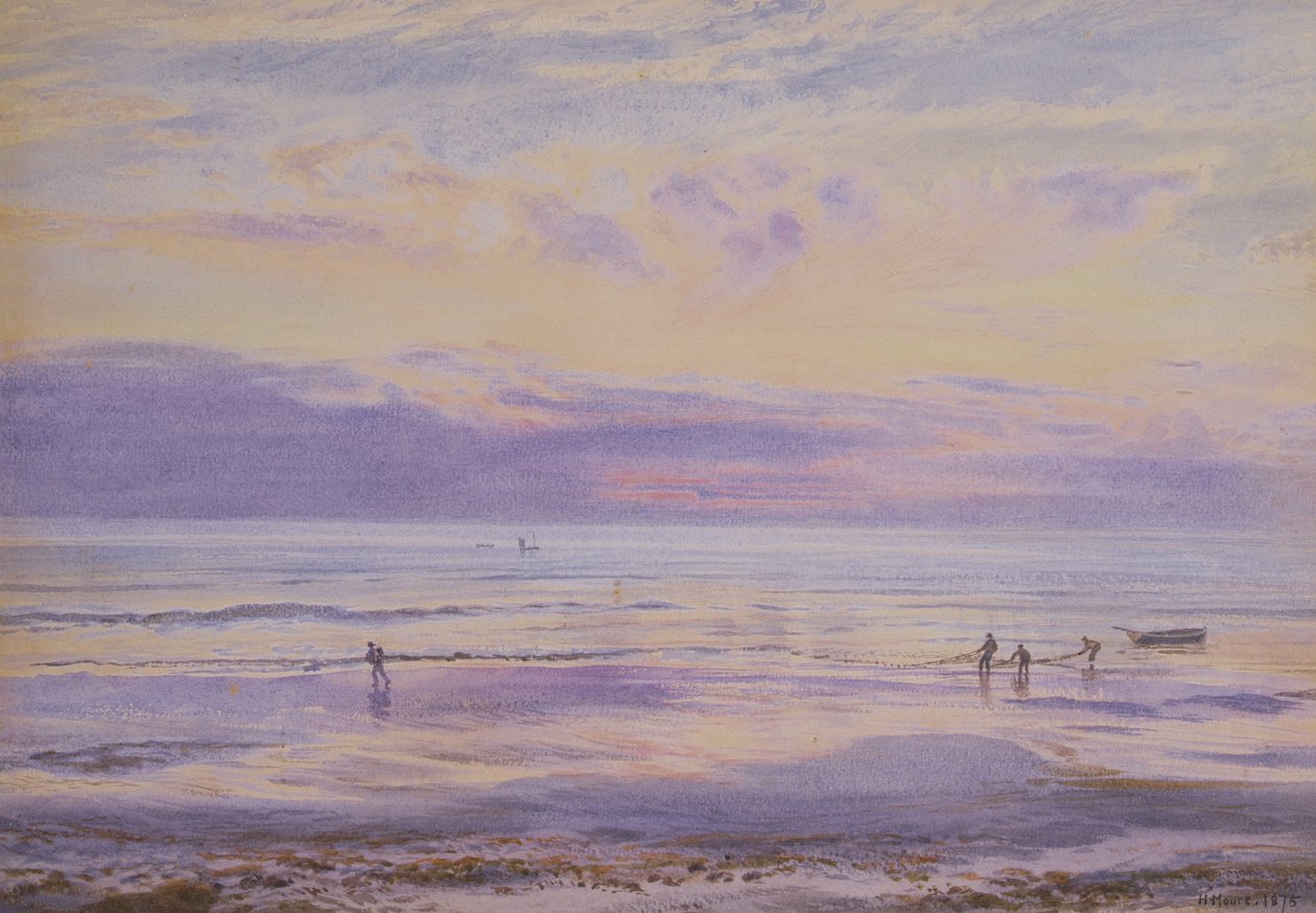 En rolig aften - Tide Down, 1875 af Henry Moore