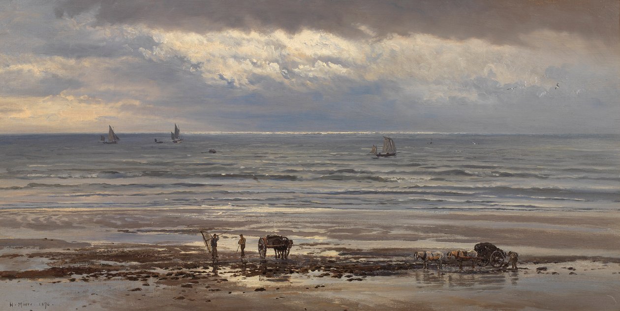 Tangsamlere - En grå morgen, 1874 af Henry Moore