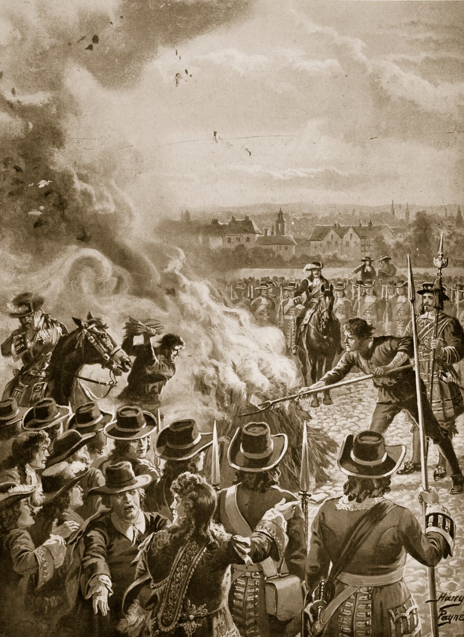 Blounts pamflet brændt af bødlen, 1693, illustration fra "Hutchinson