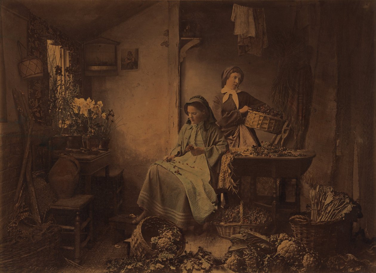 Forbereder forårsblomster til markedet af Henry Peach Robinson