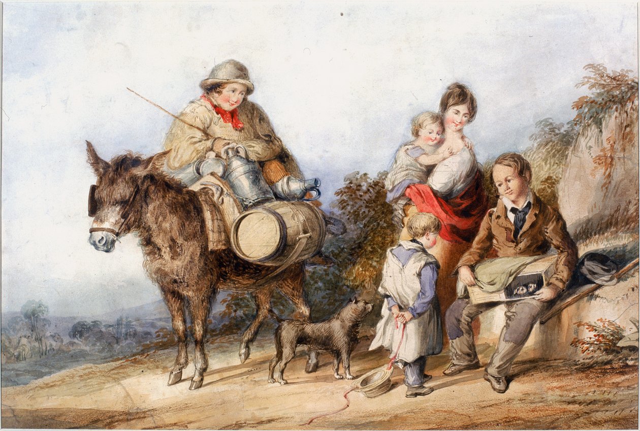 Milk Boy med familiegruppe (bc, blyant og wc på papir) af Henry Perlee Parker