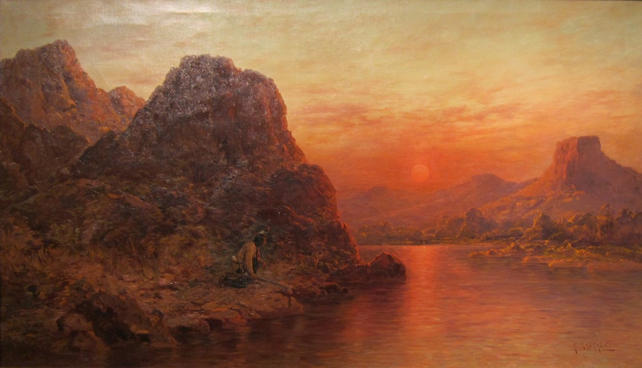 Indisk jæger ved solnedgang af Henry Raschen