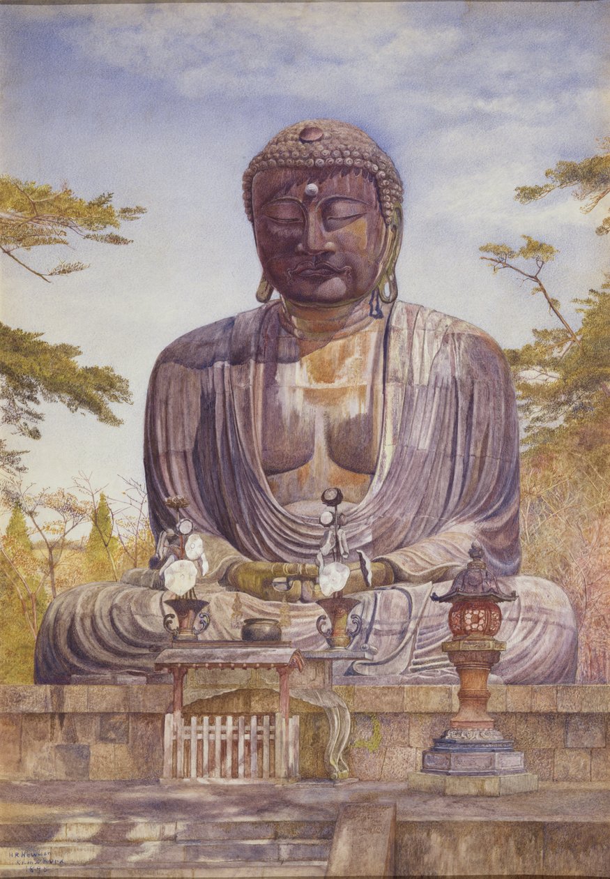 Daibutsu, store bronzestatue af Buddha i Kamakura, Japan (wc på papir) af Henry Roderick Newman