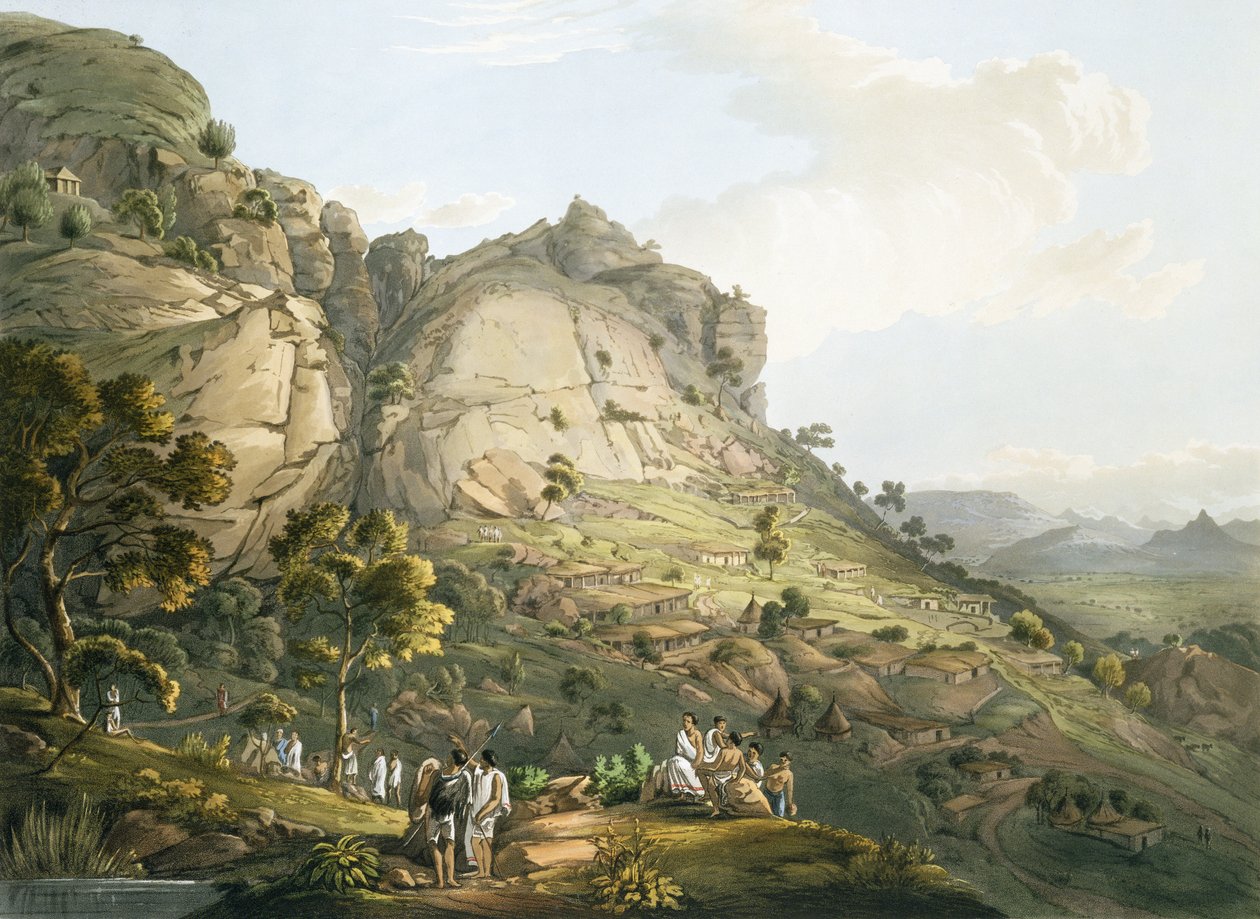 Byen Abha i Abessinien, indgraveret af J. Bluck (fl.1791-1831) 1809 (akvatinte) af Henry Salt