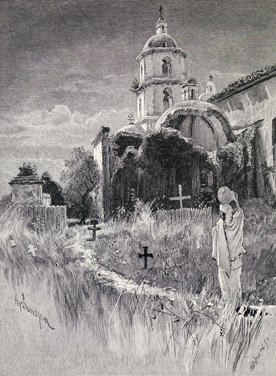Kirkegård og mission, San Luis Rey de Francia, Californien, fra 
