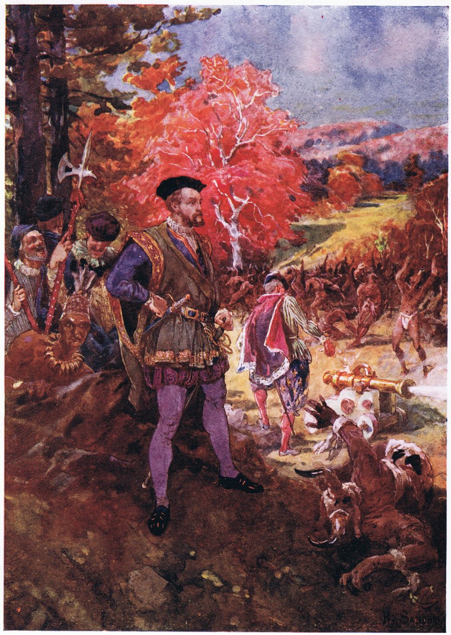 Jacques Cartier og rødskindene, ca. 1920 af Henry Sandham