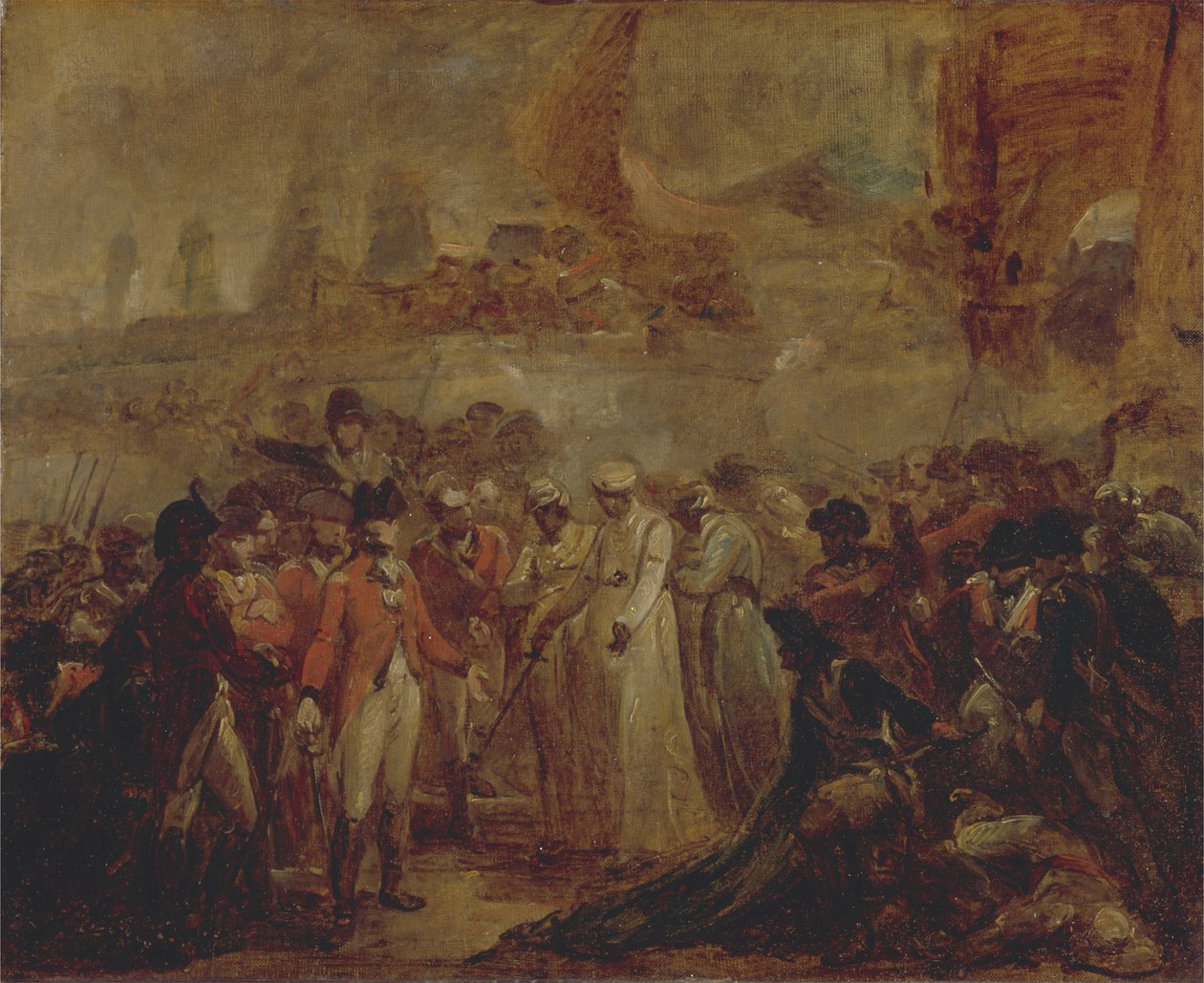 Overgivelsen af de to sønner af Tipu Sahib, sultan fra Mysore, til Sir David Baird af Henry Singleton