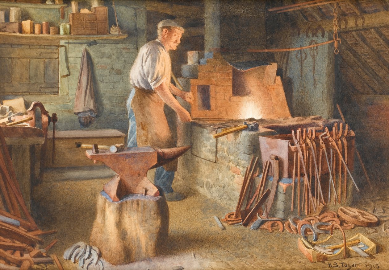 Landsbysmeden, 1918 (wc på papir) af Henry Spernon Tozer