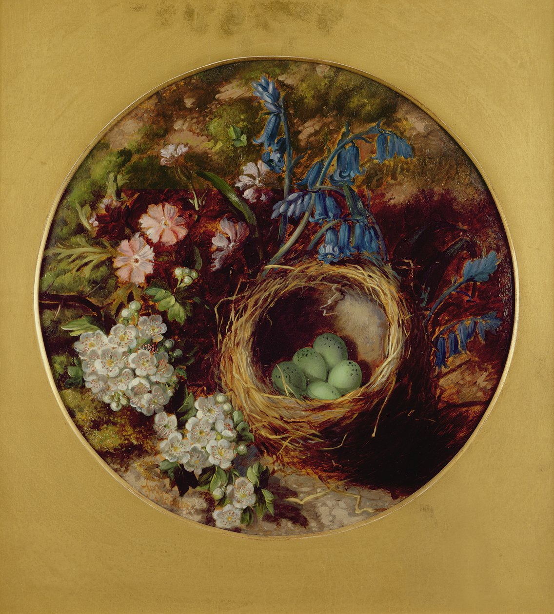 Et stilleben med fuglerede, blomst og blåklokker af Henry Stanier
