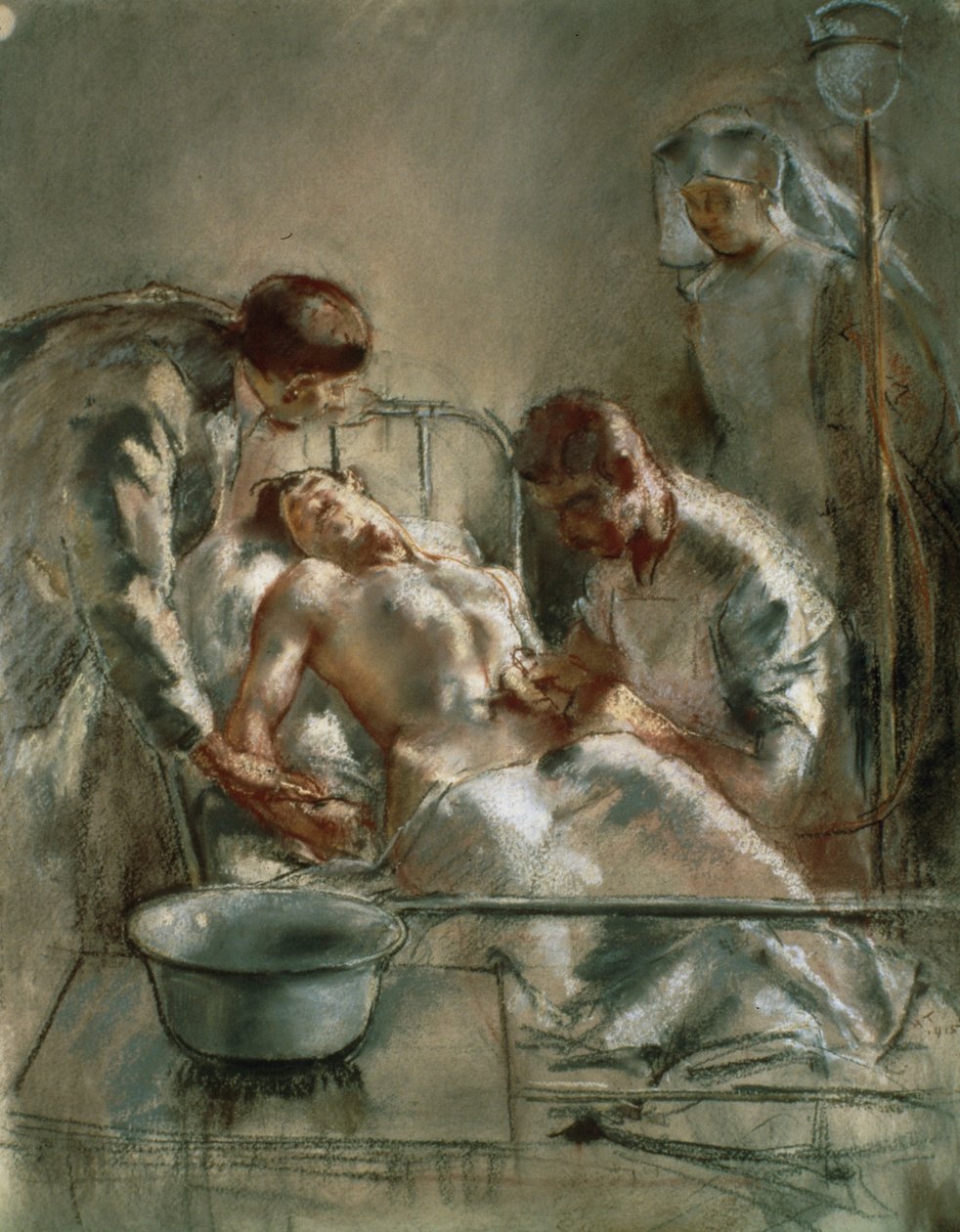 Saltvandsinfusion-En hændelse på British Red Cross Hospital, Arc-en-Barrois, 1915 af Henry Tonks
