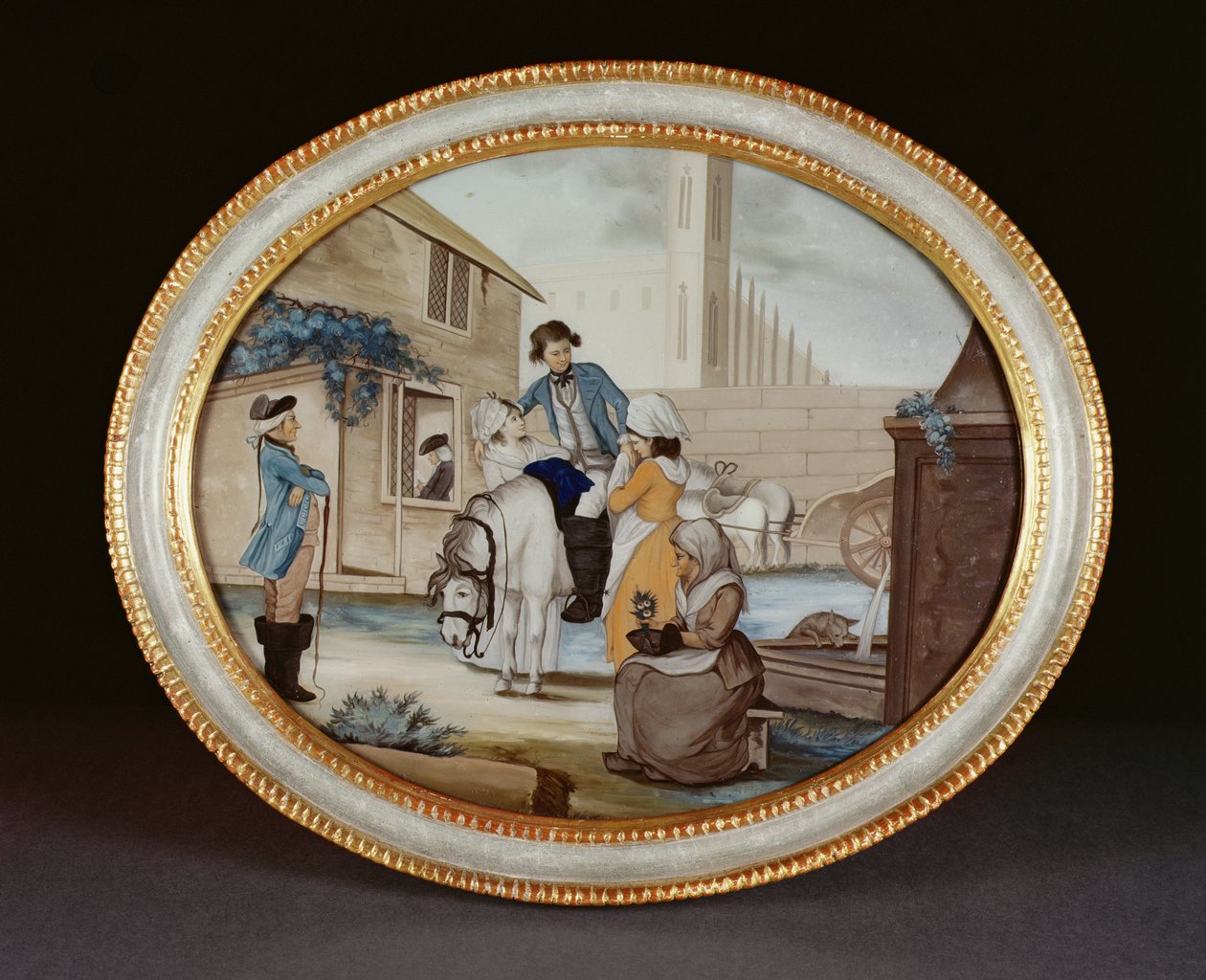 Et omvendt glasmaleri, der viser en afskedsscene uden for et værtshus, Qianlong-perioden (1736-95) ca. 1790 (glas) af Henry W. Banbury