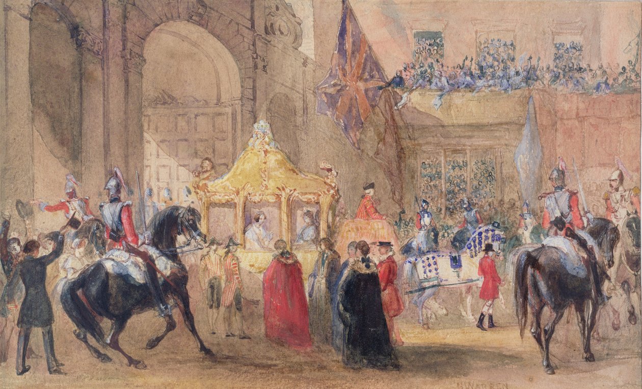 Overborgmesteren står klar til at hilse på dronning Victoria (1819-1901) på Temple Bar i 1837 af Henry Warren
