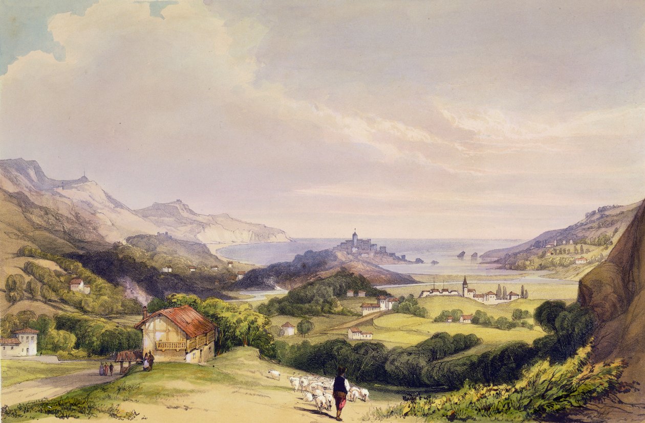 Carlist Fort El Parque med Fuentarabia og mundingen af Bidassoa, 1838 af Henry Wilkinson
