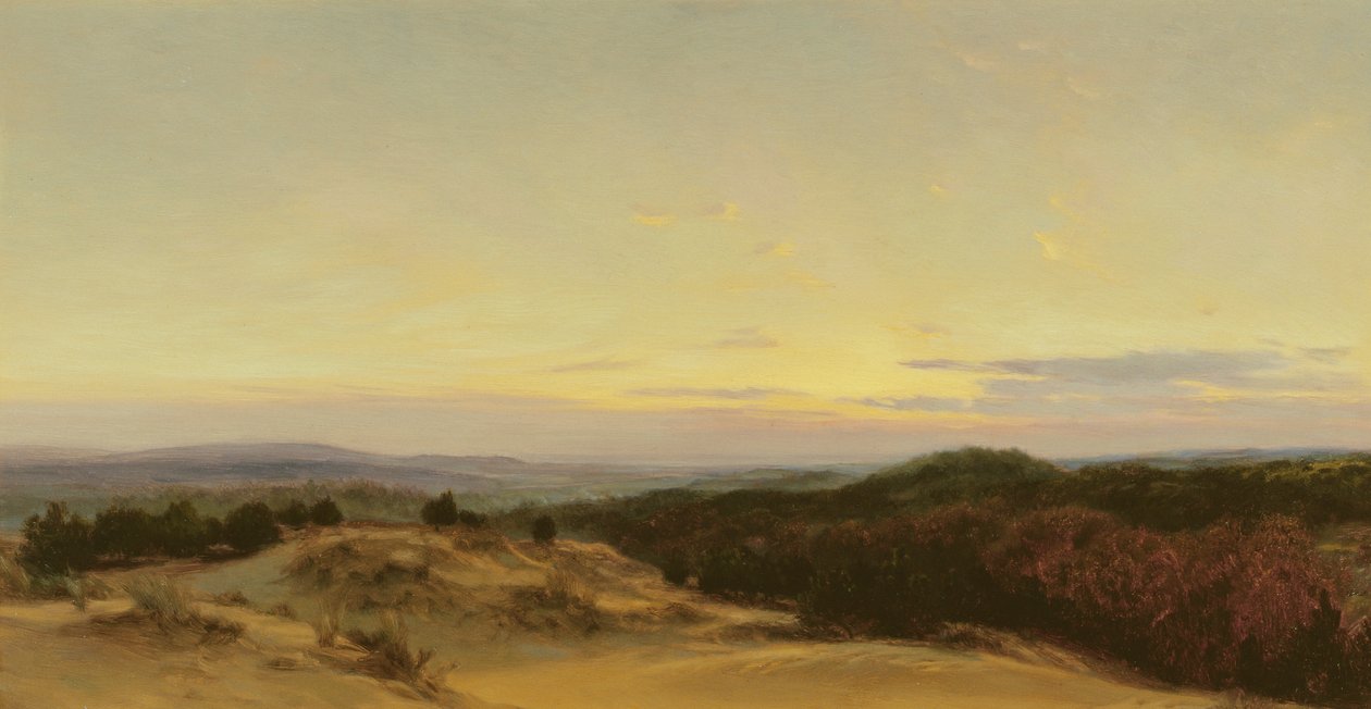 Solnedgang over et landskab af Henry William Banks Davis