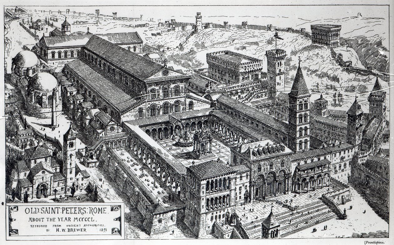 Udsigt over den gamle Peterskirke, Rom, 1891 af Henry William Brewer