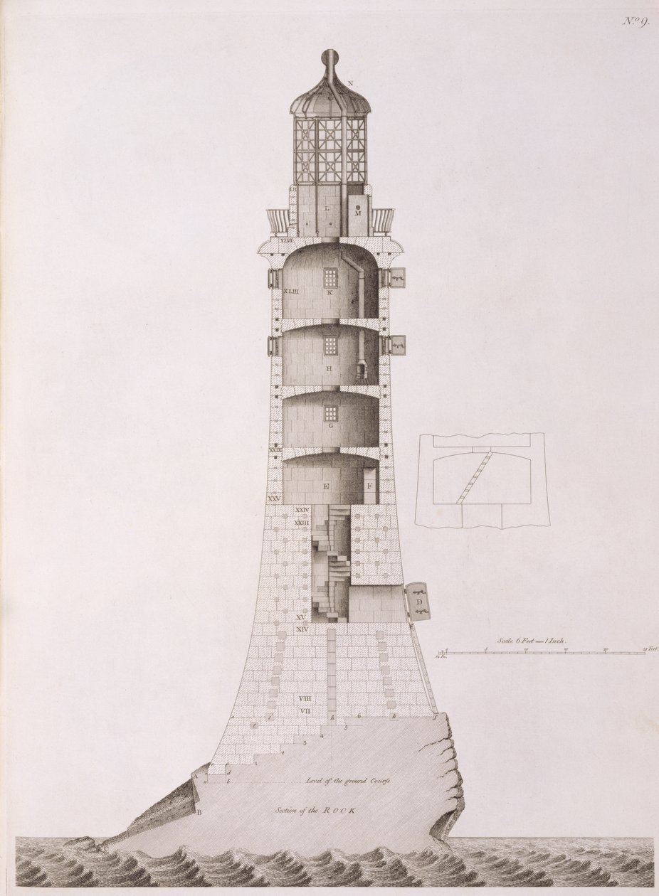 Eddystone Lighthouse indgraveret af Edward Rooker (ca. 1712-74), 1763 af Henry Winstanley