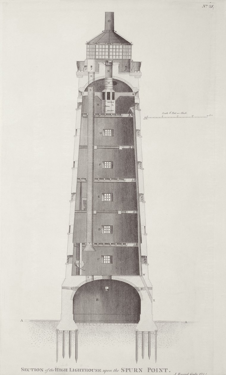 Eddystone Lighthouse indgraveret af John Record (fl.1768-80), 1781 af Henry Winstanley