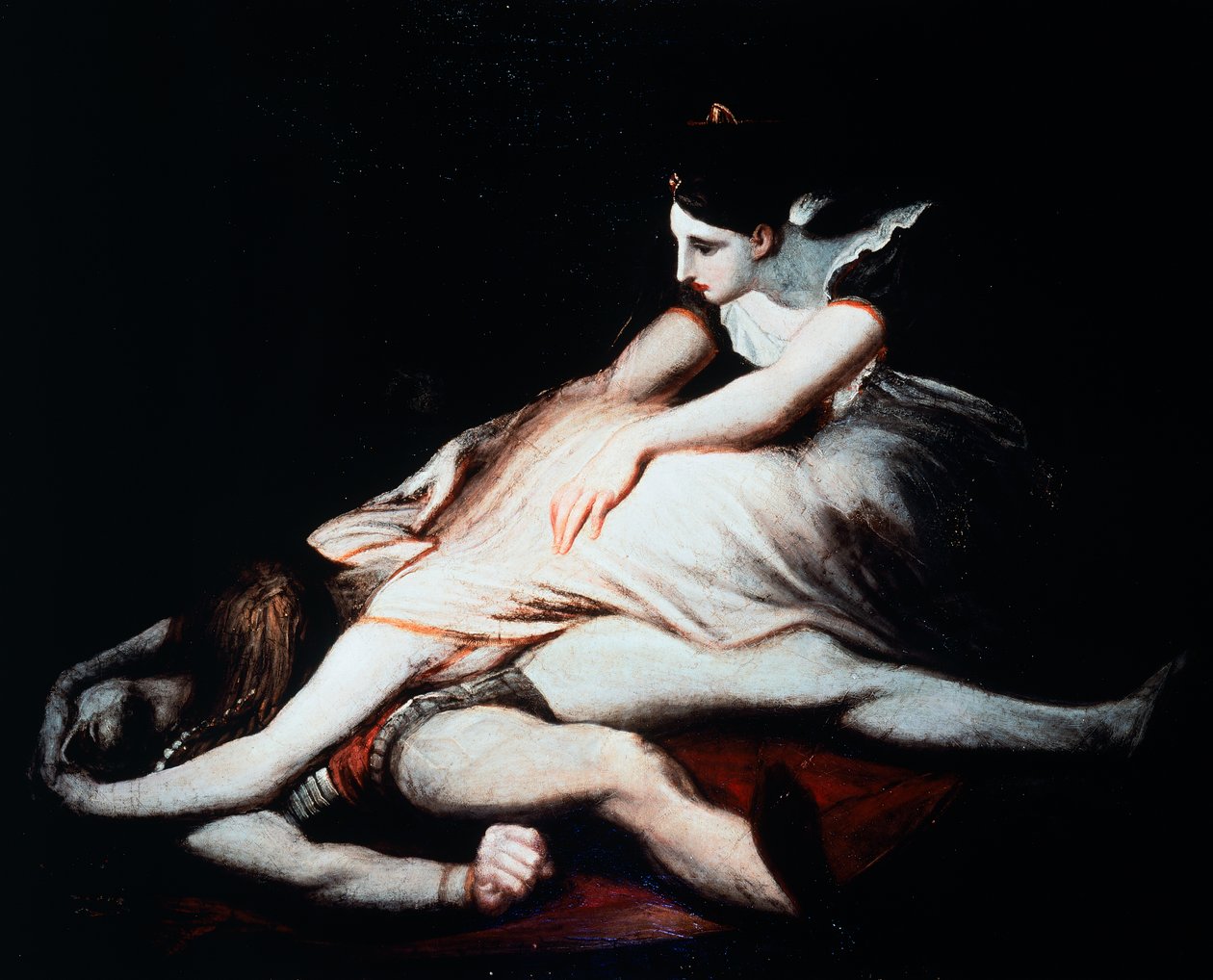 Kriemhild kaster sig over Siegfrieds lig af Johann Heinrich Füssli