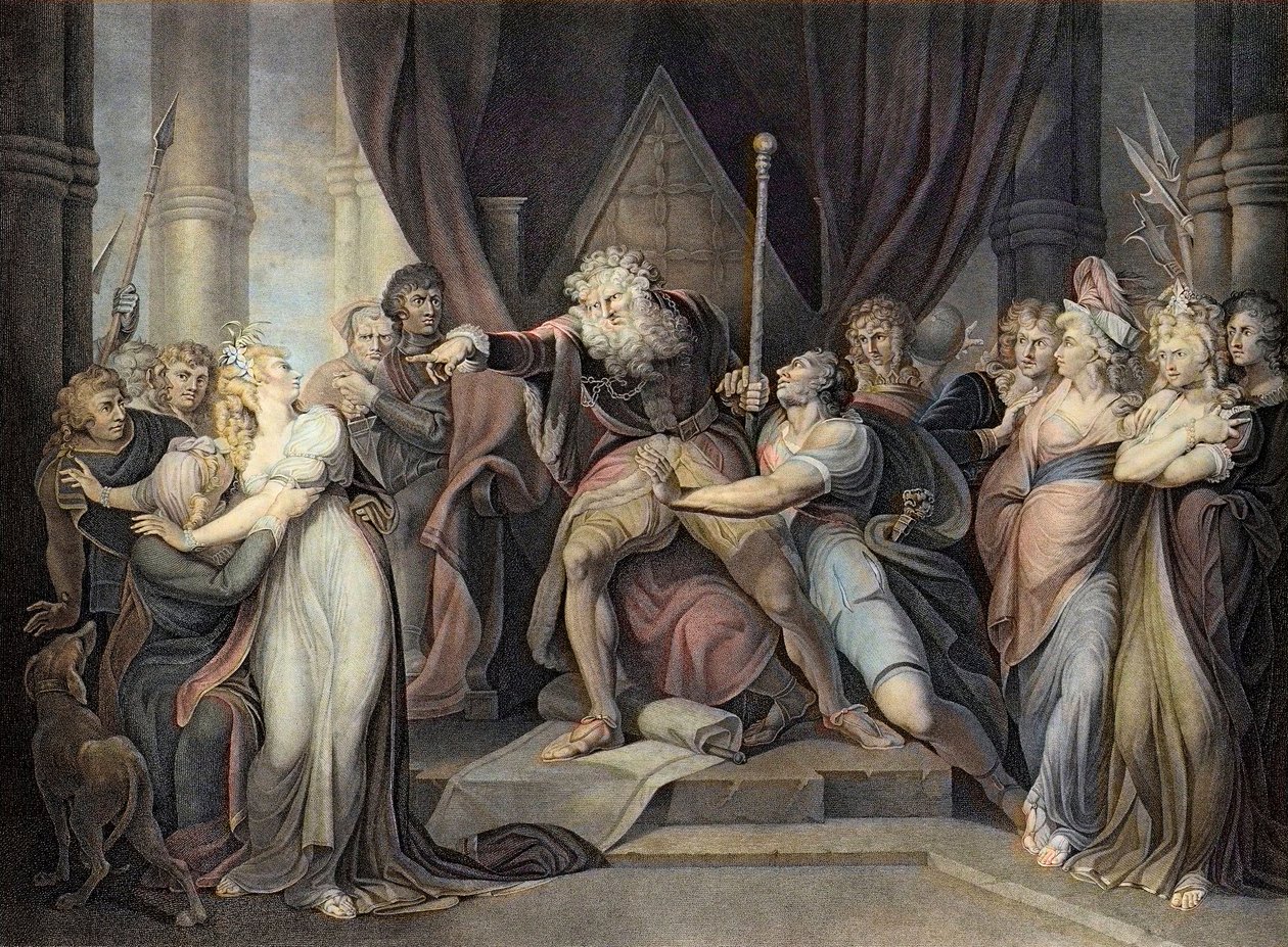 Shakespeare - Kong Lear - Kong Lear - Akt I Scene I. - Kong Lear kaster sin datter ud Cordelia - gravering efter Henry Fuseli af Henry  Fuseli