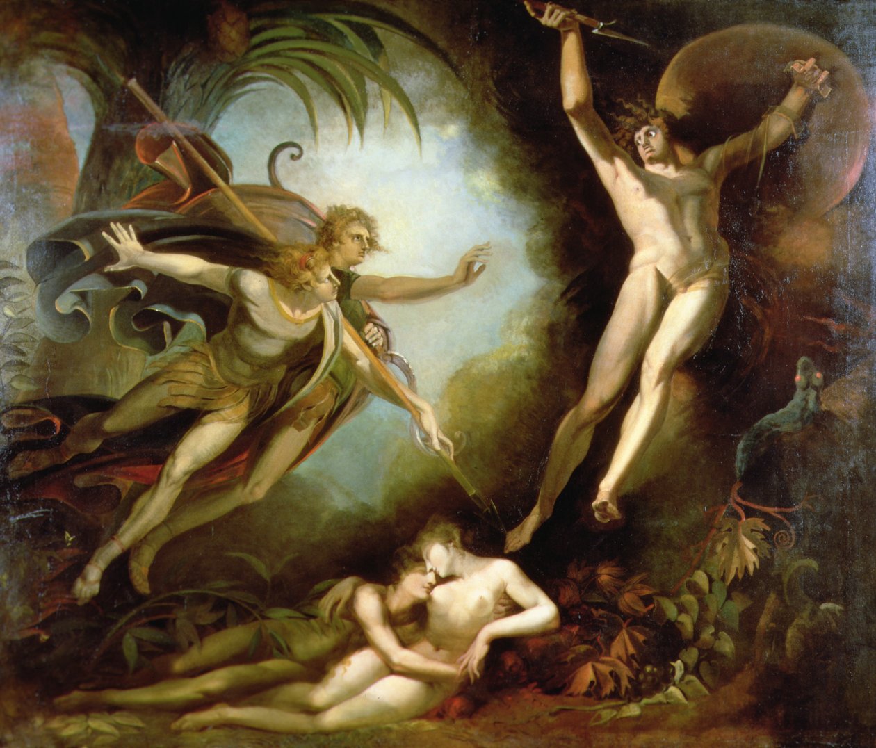 Satan starter ved berøringen af Ithuriels lanse af Johann Heinrich Füssli