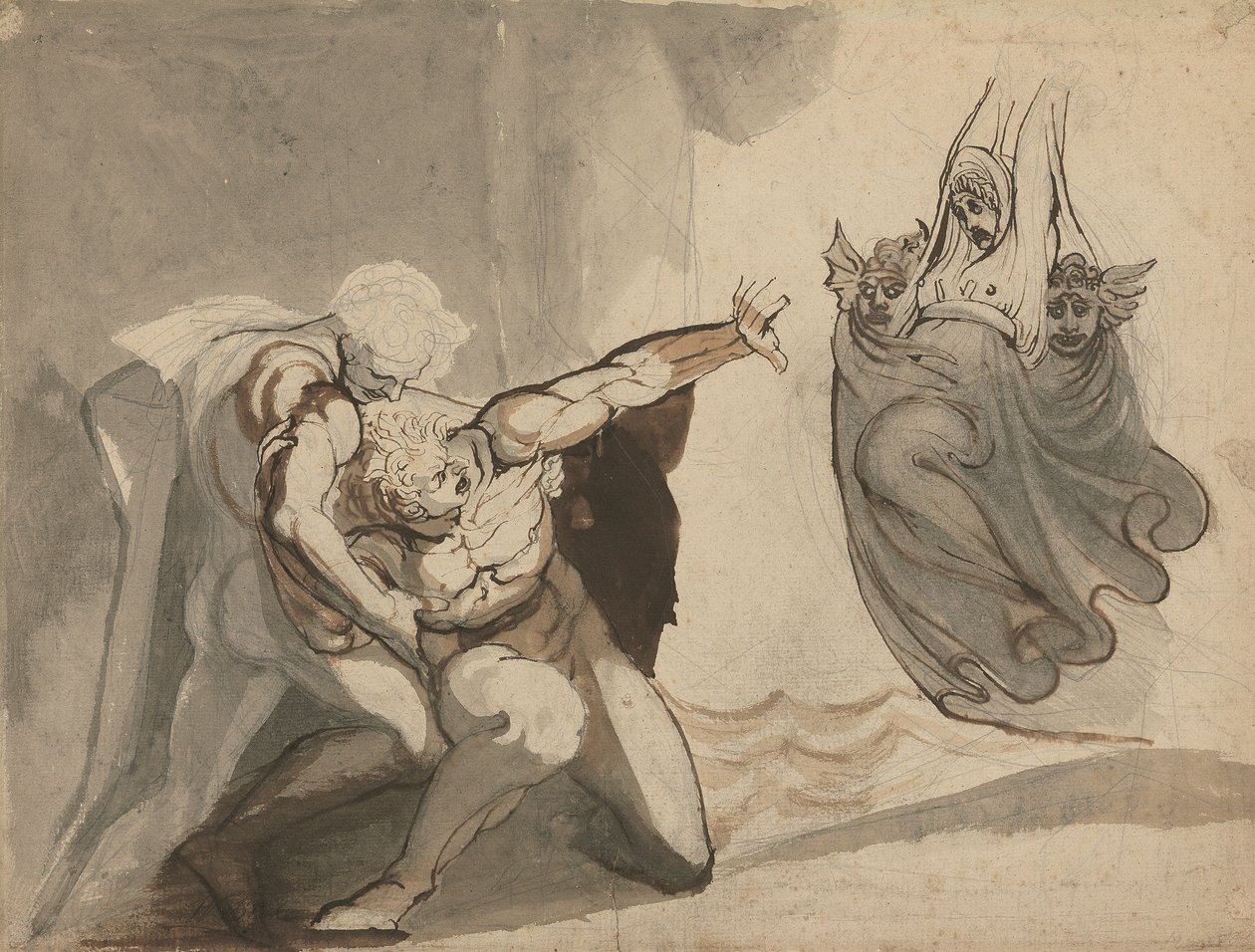 The Vision of Orestes (pen  blæk med grafit  vask på papir) af Henry (1741 1825) Fuseli