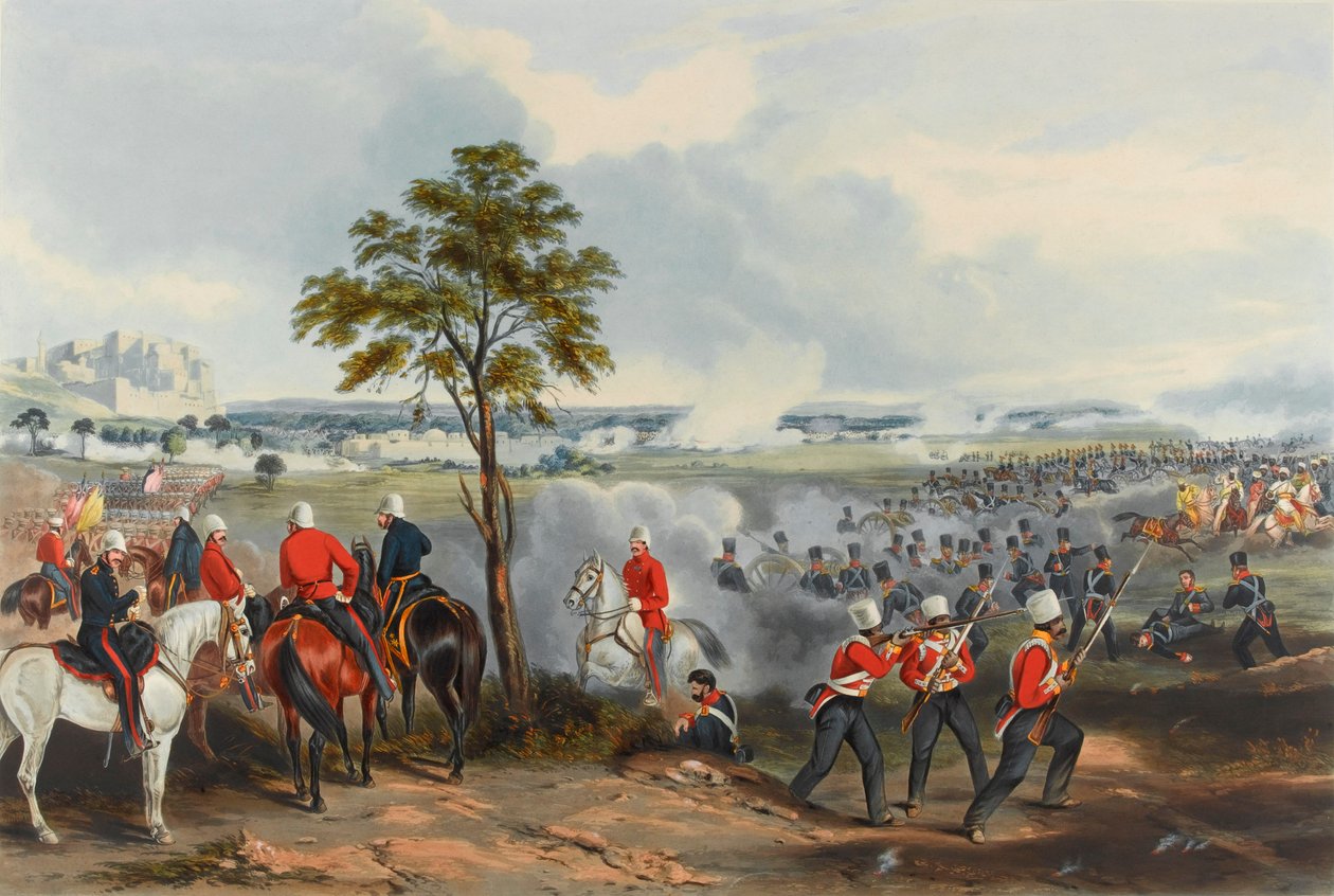 Slaget ved Goojerat, 21. februar 1849 (akvatint, farvet) af Henry (after) Martens