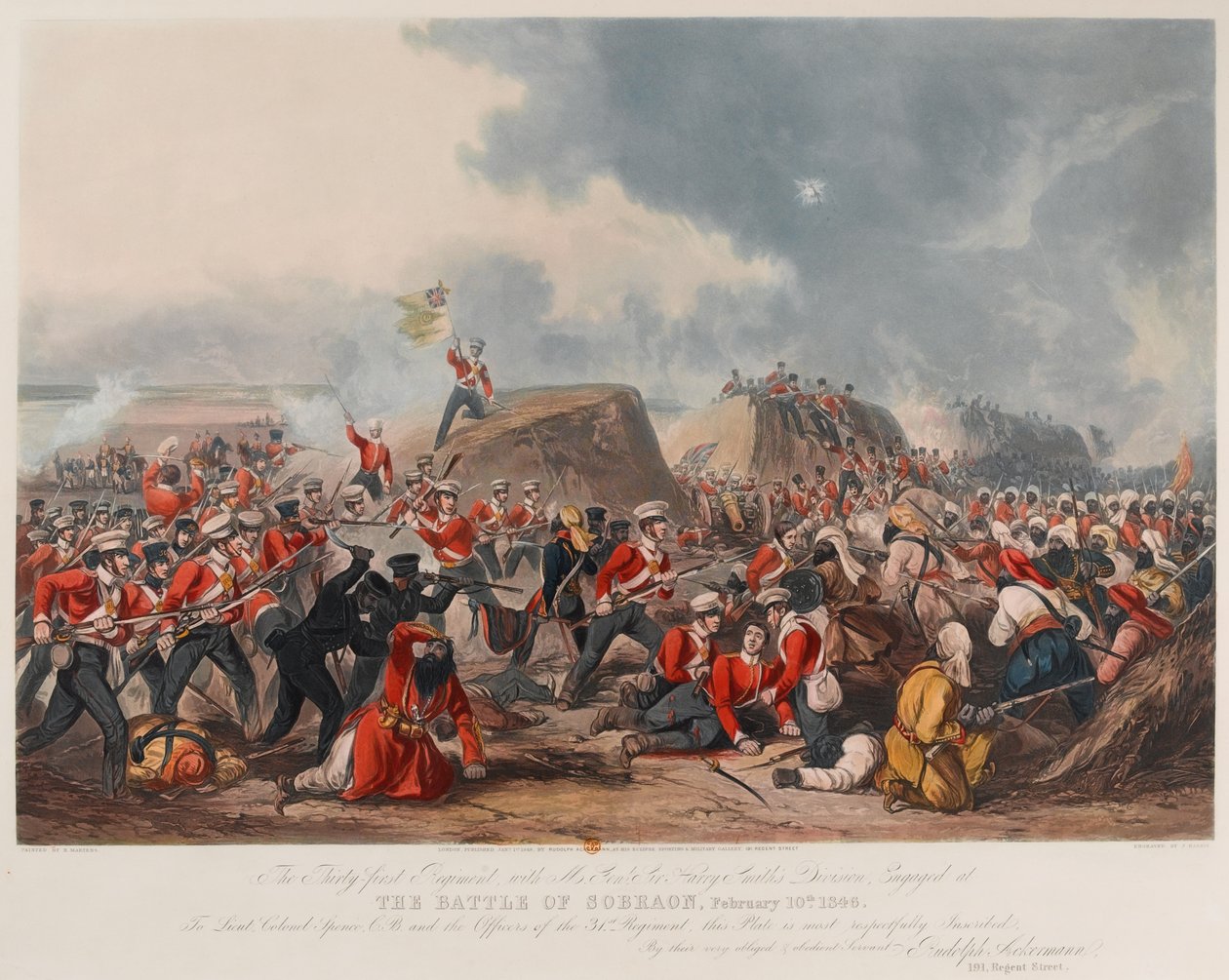 Slaget ved Sobraon 10. februar 1846 (akvatint, farvet) af Henry (after) Martens
