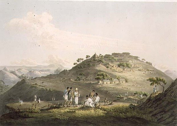 Byen Dixan i Abessinien, indgraveret af Daniel Havell (1785-1826) 1809 (akvatinte) af Henry (after) Salt
