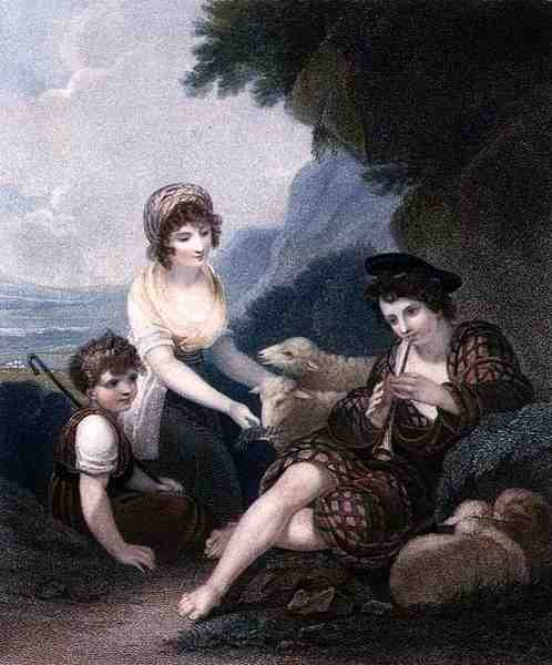 The Rustic Minstrel, indgraveret og pub. af Anthony Cardon (1772-1813) af Henry (after) Singleton
