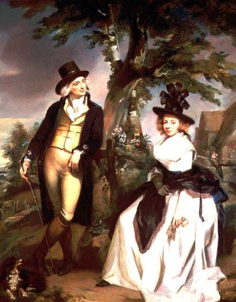 Portræt af en siddende dame og hendes mand stående af Henry (attr. to) Singleton